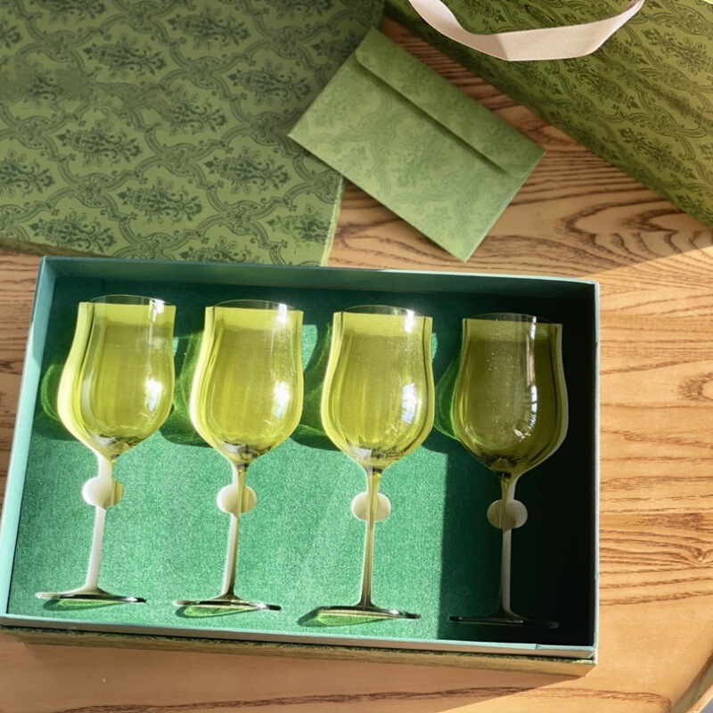G家のレトロな人間の花の緑の波紋のワイングラスのセットのワイングラスの高い足の4つのセットの家庭用プレゼント|undefined