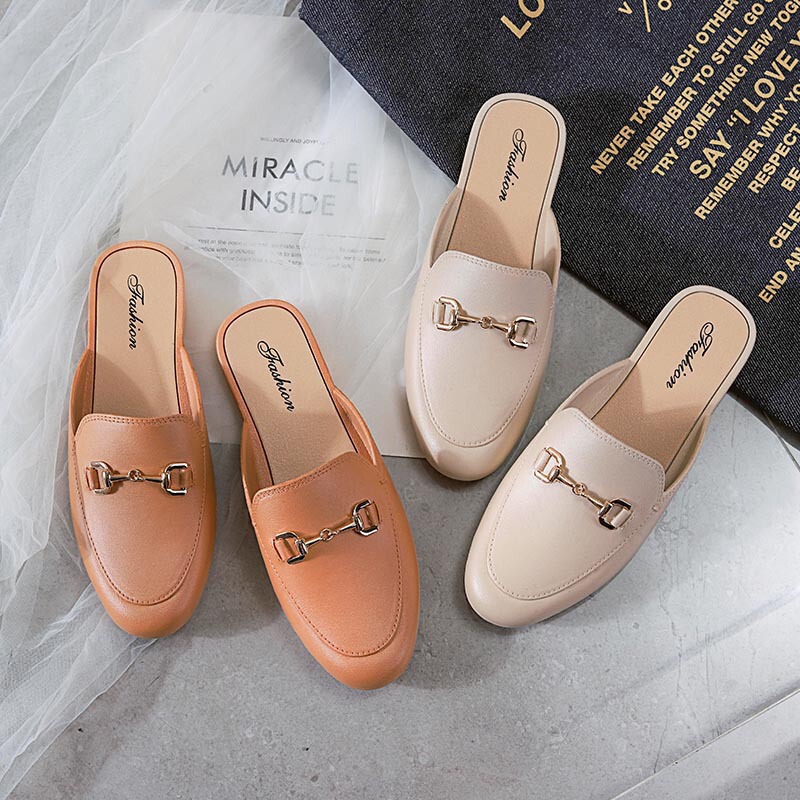 Baotou Half Slippers Women's Outer Wear 2025 Spring and Summer New Thick Sole Lazy Slip-in Burkan Shoes Sandals Beach Shoes