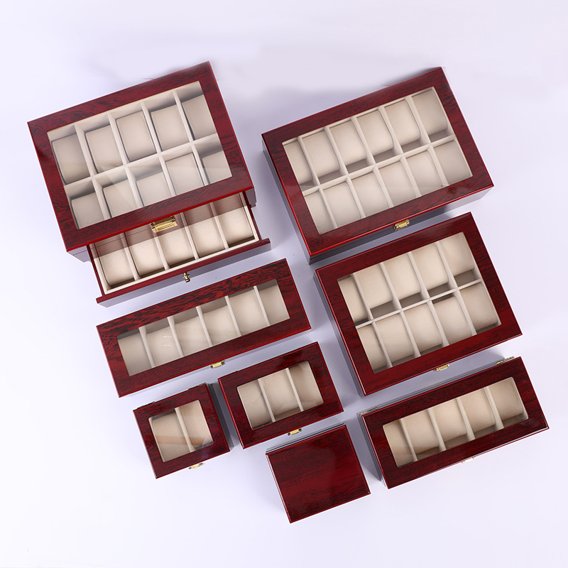 Cross-border in stock 10-bit glossy paint window watch box with buckle box solid wood piano paint box storage watch box