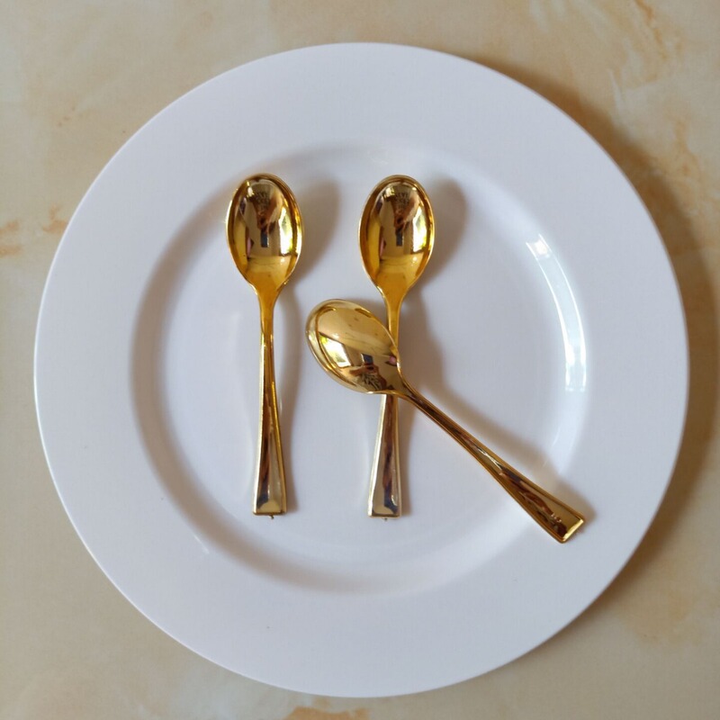 Disposable Fork gold imitation metal pudding spoon dessert spoon mini fork fruit small fork plastic plating 24