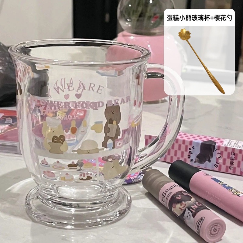 かわいいクマのケーキガラス、見栄えの良い火傷防止デザイン、漫画カップ、大容量のポータブルドリンクカップ|undefined