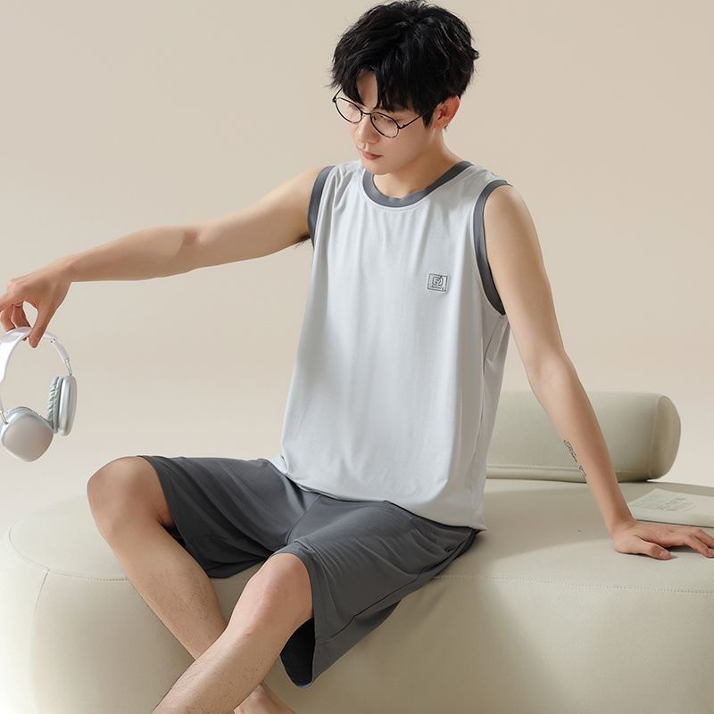 Summer Men's Vest Shorts Suit Pajamas Sports Casual Solid Color Men's Popular Loose Home Clothes Can Be Worn Outside