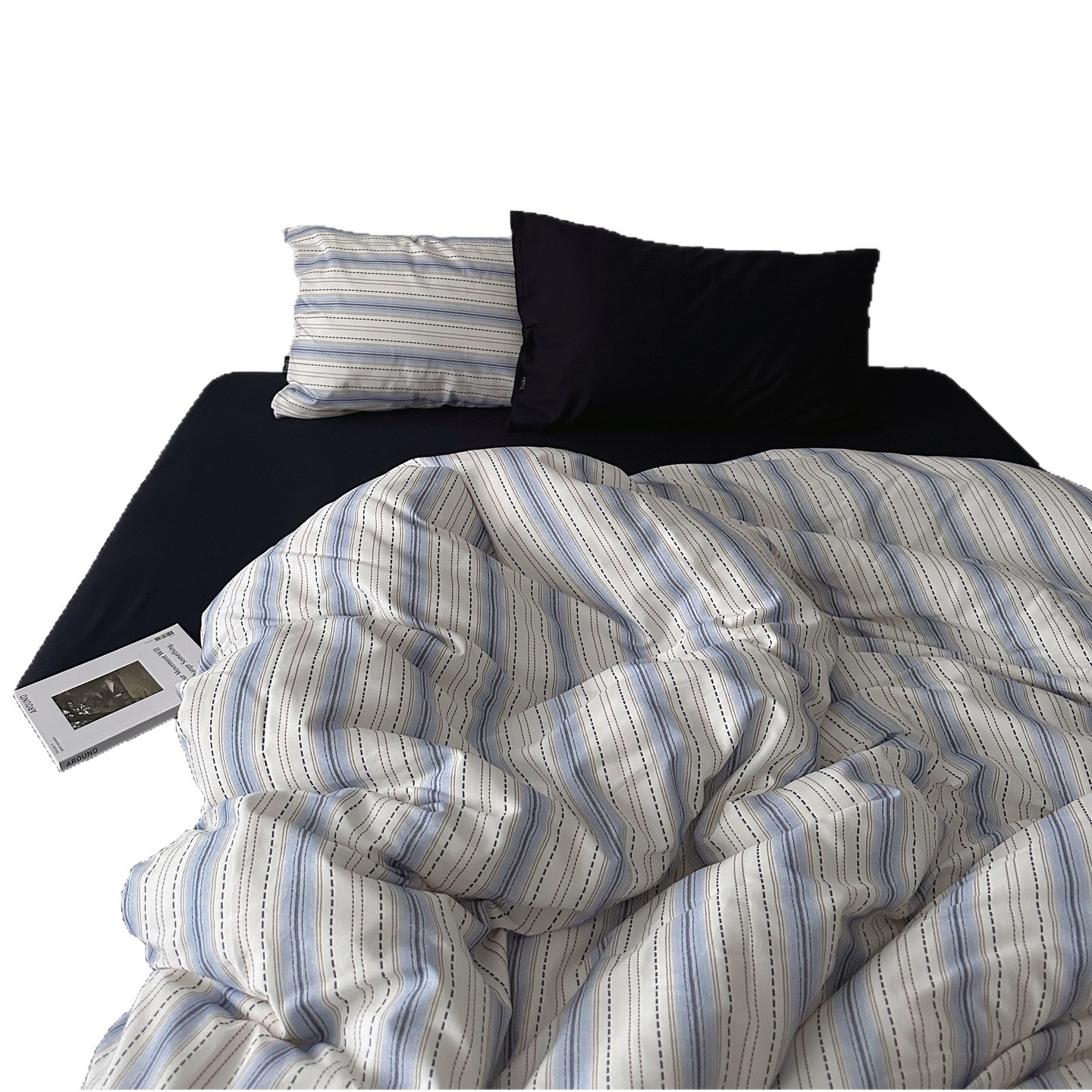 Set lenzuola matrimoniali 4 pezzi in cotone a righe minimal_voghion.com