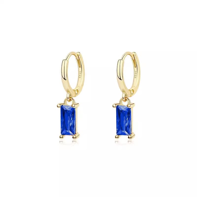 925 plata esterlina pendientes de zircón de color mujer Europa y América ligera de lujo cuadrados pendientes temperamento in pendientes pendientes de orejas