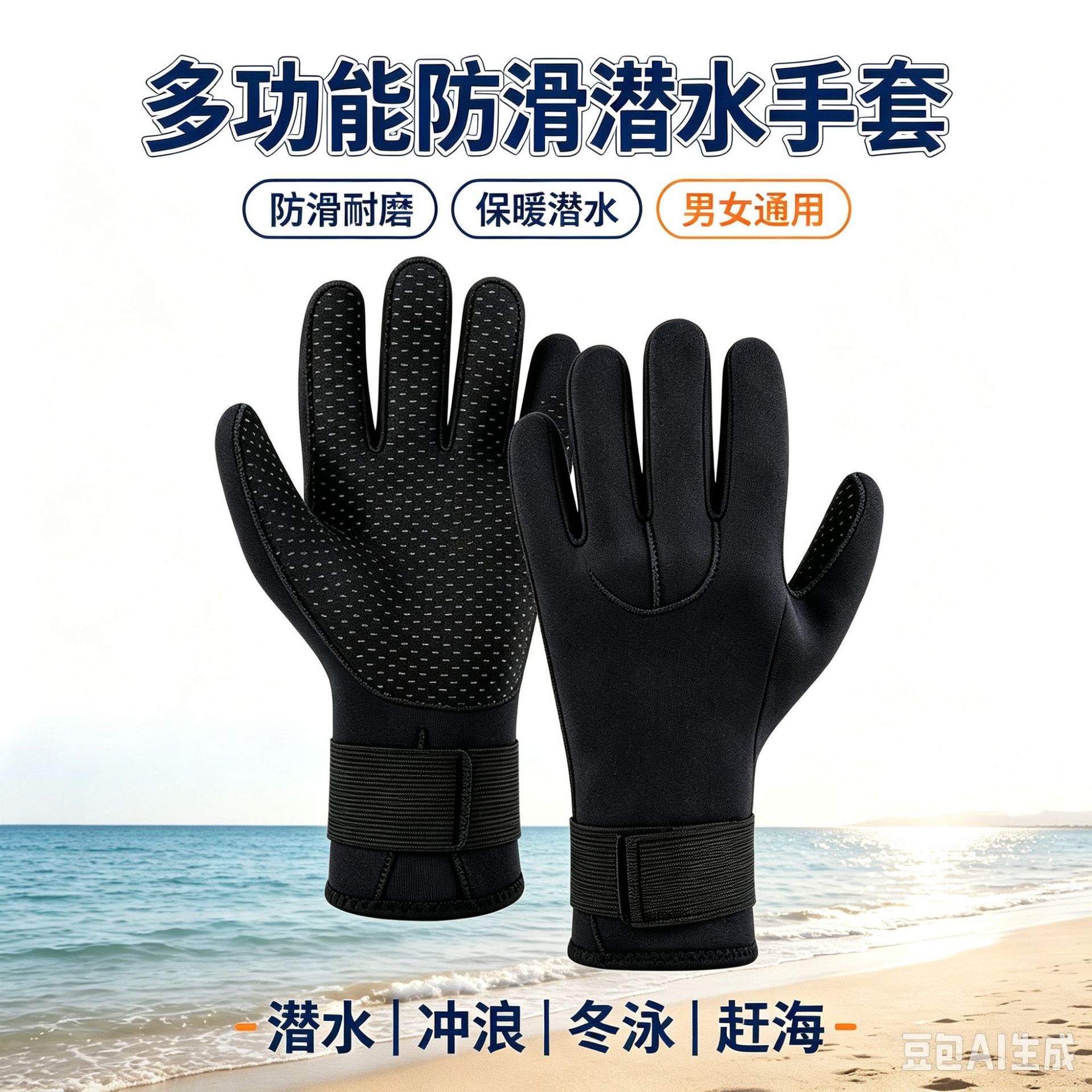 Diving Gloves, Non-Slip, Wear-Resistant, for Catching Crabs and Fish, Adult Swimming Gloves, Warm, Cold-Proof, Waterproof, for Snorkeling and Catching Sea Creatures