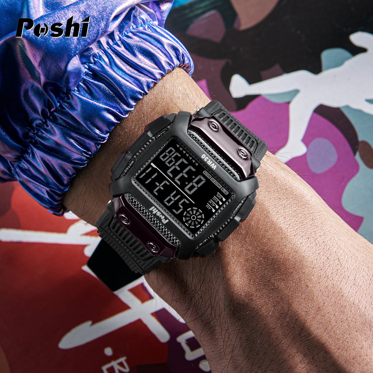 Reloj electrónico deportivo de reloj POSHI Camuflaje para estudiantes Reloj digital luminoso de alarma multifuncional al aire libre
