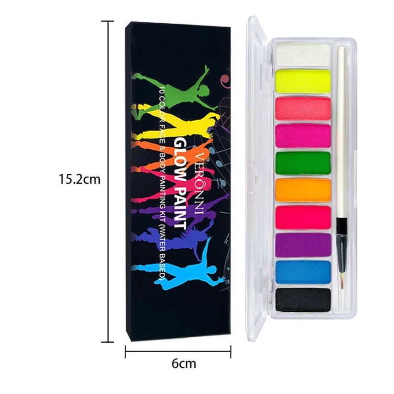Cross-border 12-color fluorescente soluble en agua pintura corporal Cara color burlas maquillaje Copa Mundial ventiladores pintura al óleo