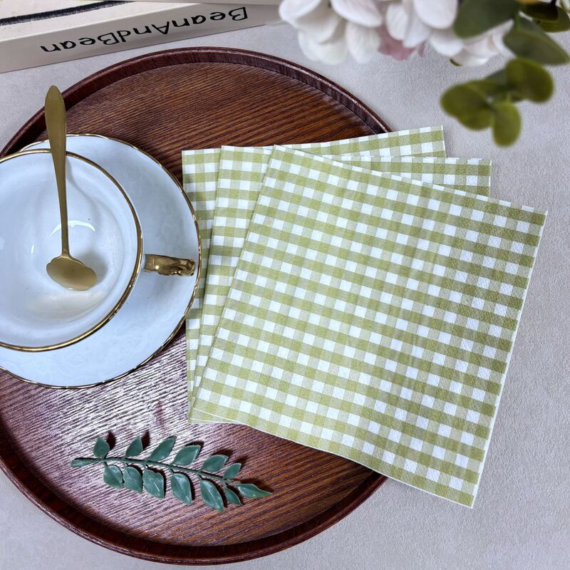 20 Pieces of Green Plaid Printed Napkins, Birthday, Holiday and Wedding Napkins, Facial Tissues, Take-Out Napkins 33cm