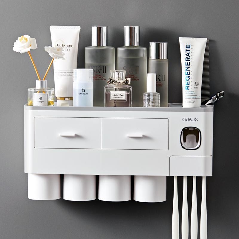 Wall-mounted toothbrush holder set bathroom drill-free toothcup rack household creative toothbrush cup storage stand