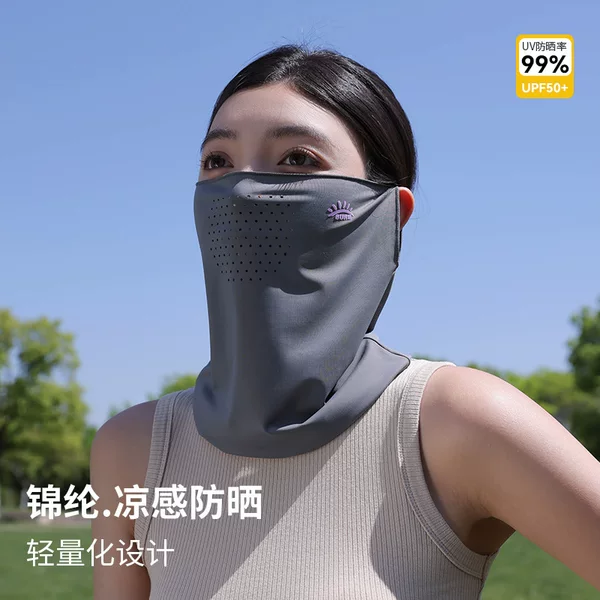 Summer Ice Silk Sunscreen Mask for Men and Women, Anti-Uv Cycling Neck Protector, Neck Cover, Driving and Fishing Breathable Face Mask, Trendy