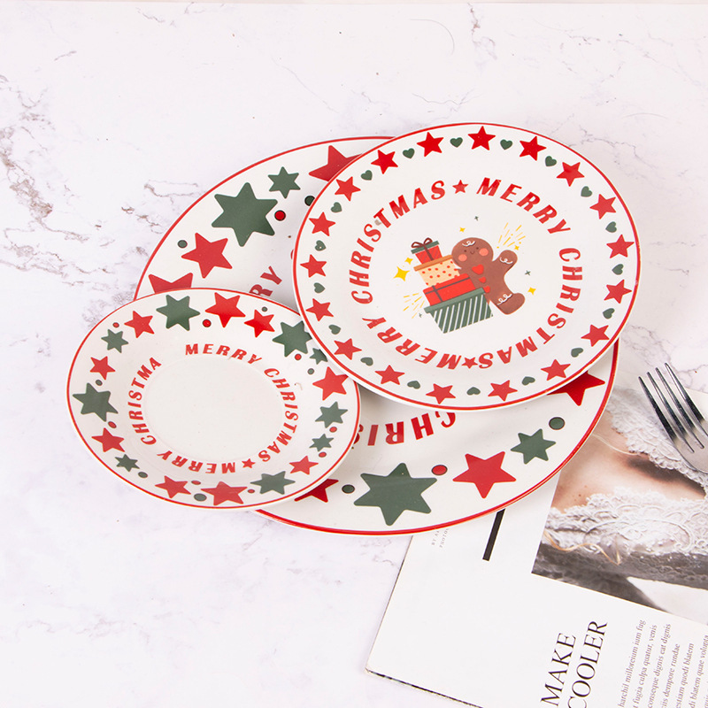 Christmas Tableware Home French Retro Dinner Plate Western Food Plate Advanced Sense Breakfast Dessert Plate Flat Plate