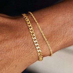 ステンレスメッキ18k金ファッション金色麻花ブレスレットキューバブレスレット高級感個性男手飾り