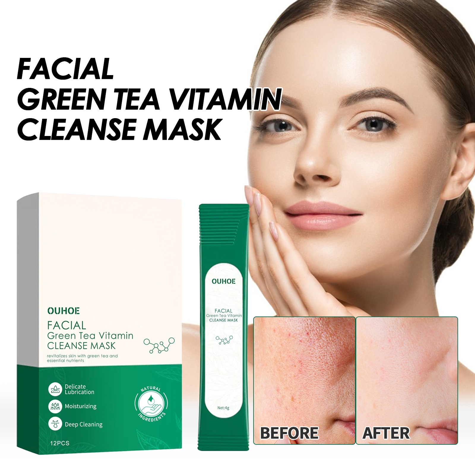 Téi OUHOE Gréng Vitamin Reinigungsmaske Gesiichtsakne Entfernt Déif Feuchtigkeitsspender Verschmierung Feinporenhaut_voghion.com