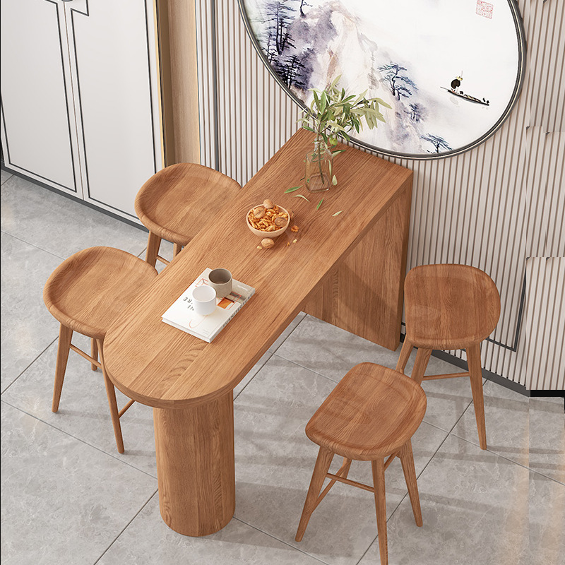 Nordic Style Home Bar Table Made of Natural Wood, Living Room Partition High Table, Modern Bar Table Integrated with Dining Table and Tea Table, Suitable for Windowsill Placement