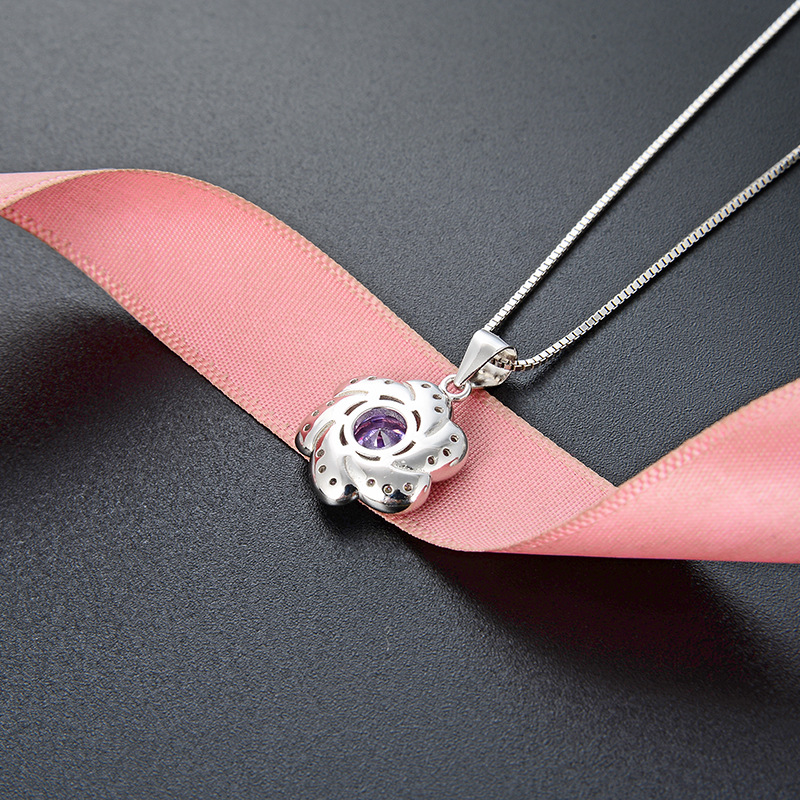 925 collar de flores de plata esterlina personalidad coreana de piedra de diamante colgante de moda de seis pétalos colgante flor al por mayor