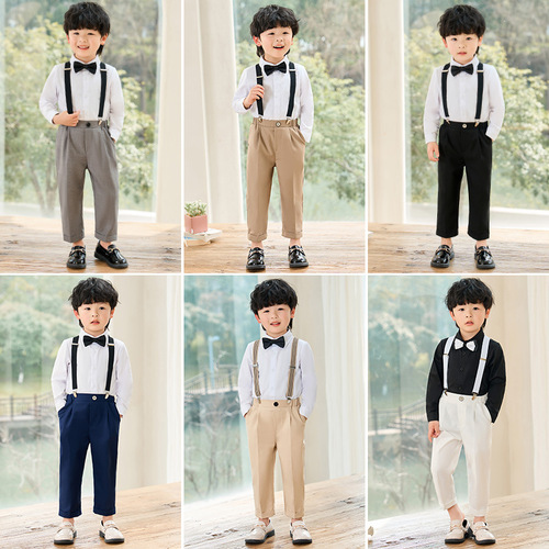 Children's dress spring and summer Korean style solid color overalls boys casual shirt suit baby first birthday photography clothing