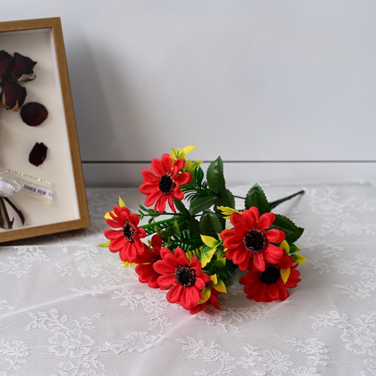 Flor de margarita artificial con 7 cabezas, margarita africana, flor de seda de manzanilla, arreglo floral decorativo de crisantemo, ramo artificial.
