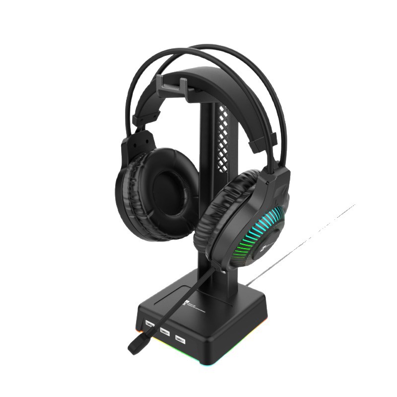Base Vertical con Iluminación LED para Auriculares Gaming R8 HT03, con Tres Puertos de Expansión USB, Fabricante, en Stock.