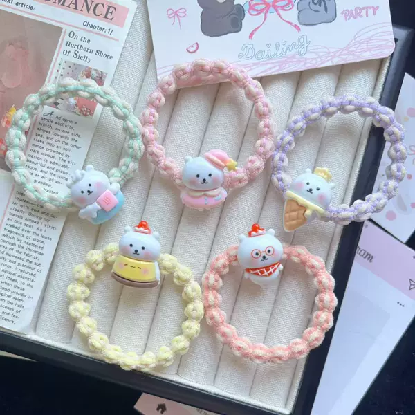 Cartoon Self-deprecating Bear Dopamine Color Hair Ring Sweet Ins Girl Couple Girlfriend Hair Rope Rubber Band Hair Accessories Headwear