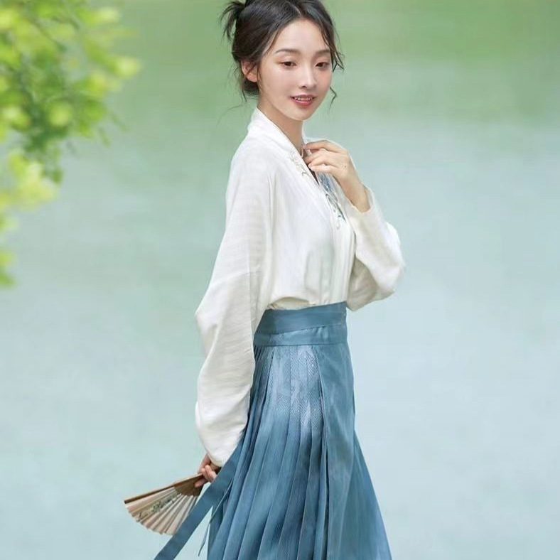 Summer Hanfu Women's New Simple Printed Horse-faced Skirt Full Set [Man Tingfang] Thin Commuter Dress