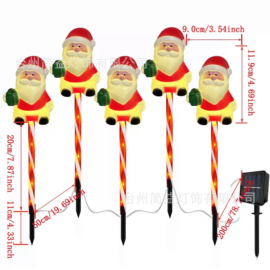 Un remolque de cinco cajas verdes Papá Noel - tubo rojo - energía solar