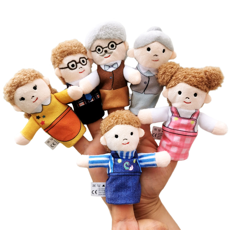 Family Finger Puppets 6-Piece Set Asian Family Role Puppet Toys Early Education Storytelling Parent-Child Interactive Teaching Aids