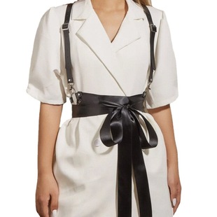 Fashion Women's Shoulder Belted Vest PU Leather Harajuku Asymmetrical Slimming Lace-up Clothing Accessories