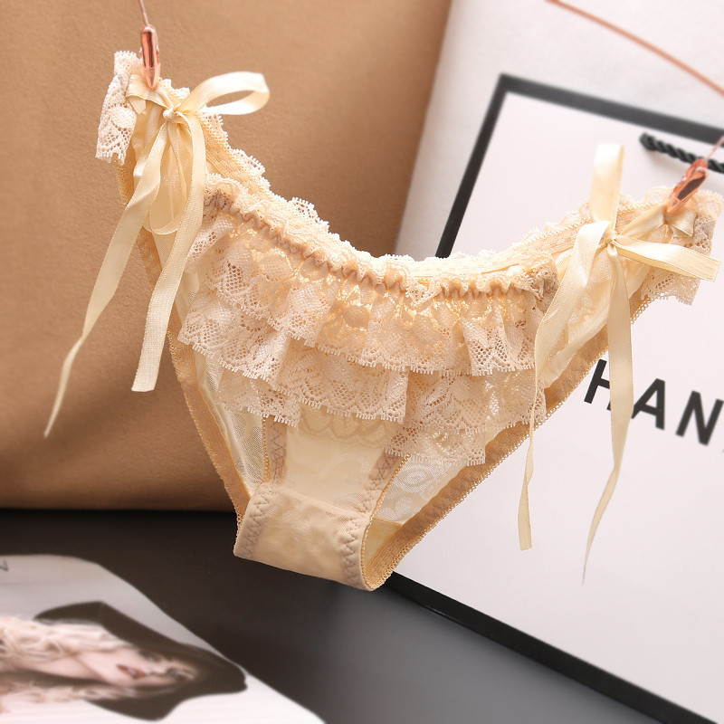 A generation of sexy low waist lace underwear women's lace-up transparent briefs cotton Japanese student pants
