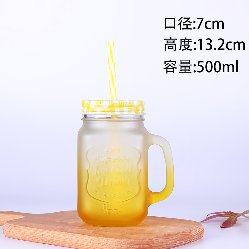 Fábrica al por mayor Polla taza Internet celebridad gradiente color Mason taza paja vidrio taza con mango fútbol taza de agua