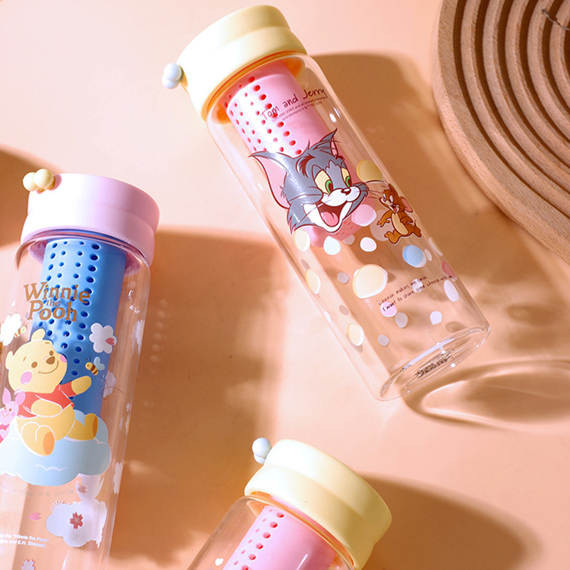 Disney Stitch nueva taza de agua de vidrio para niñas pajita de borosilicato con tapa taza de manita con fugas de té 520 regalo