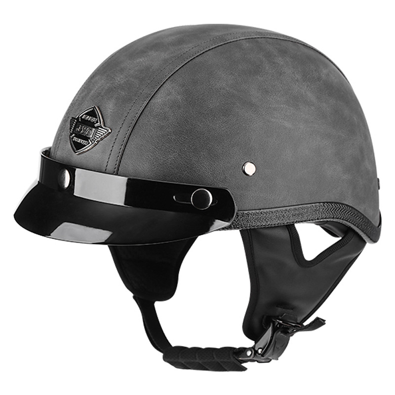 Casco de bicicleta eléctrica JYT estilo retro hecho a mano de cuero PU, medio casco unisex para todas las estaciones