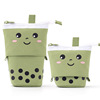 Cute milk tea, pen, telescopic pencil case, round cartoon pens holder, storage system, South Korea