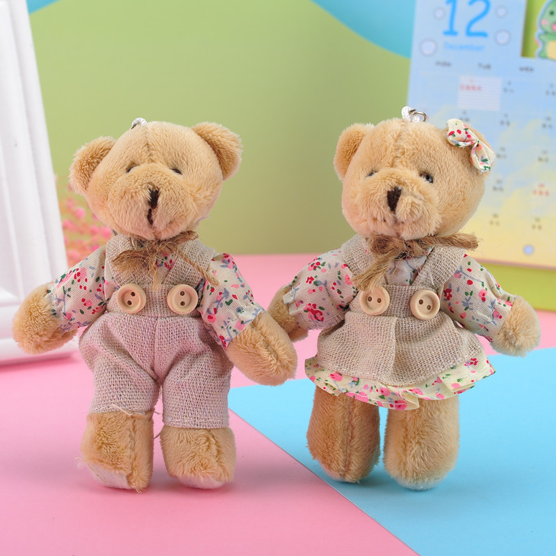 田园麻布情侣小熊毛绒玩偶抓机娃娃包包挂件钥匙扣六一儿童节礼物