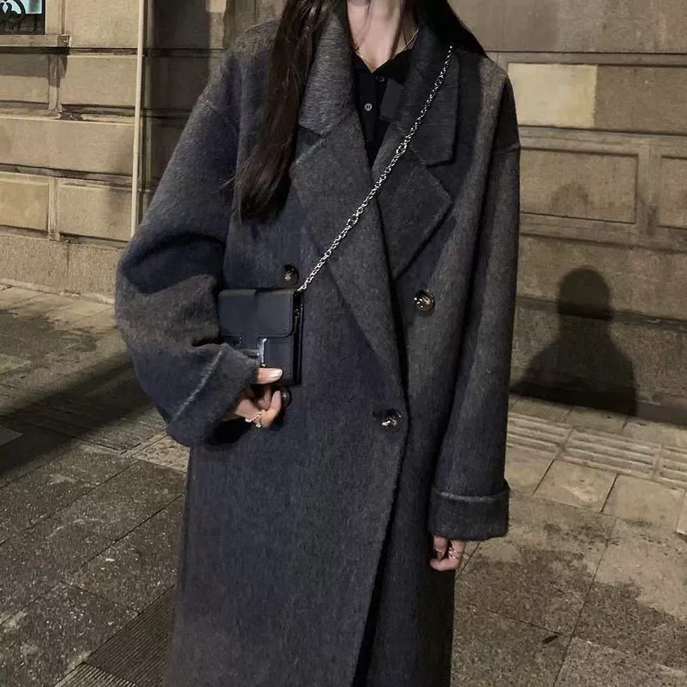 Взрывы интернет-знаменитостей 2023 Новое двустороннее шерстяное пальто из Тенсел с длинными волосами корейское свободное повседневное шерстяное пальто в наличии