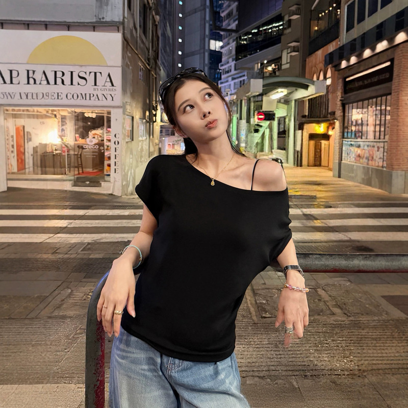 Bestseller Merino Wool Short Sleeve T-Shirt for Women, Summer 2026 New Style, Loose Fit, Versatile, Slimming, Off-Shoulder Top