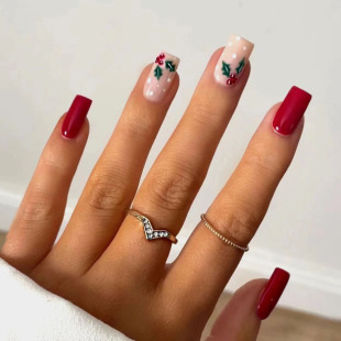 X-0356 Wear Armor European and American Christmas Element Berry Wear Manicure 24 Finished Removable Factory Outlet