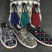 春秋西山布鞋男手工透气牛筋底单鞋一脚蹬套脚鞋社会布鞋碎花布鞋