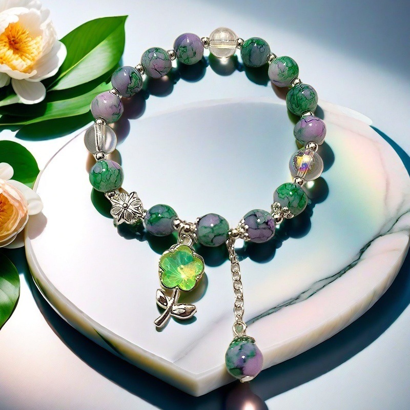 AD30 보라색 녹색 꽃 팔찌