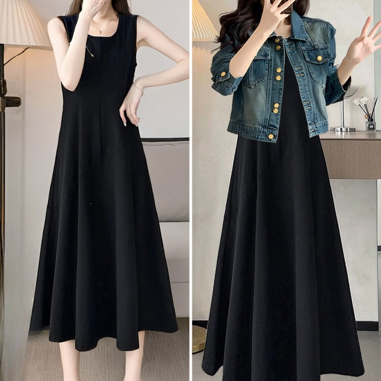 Extra-Long Vest Dress 2026 Spring/Summer Flared Skirt Slim-Fit Sleeveless High-Waisted Dress Two-Piece Denim Set Extra-Long Vest Dress 2026 Spring/Summer Flared Skirt Slim-Fit Sleeveless High-Waisted Dress Two-Piece Denim Set