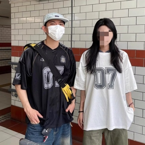 Vintage American Style Long-Sleeve T-Shirt Trendy Brand Quick-Dry Mesh Breathable Loose Casual V-Neck Racing Top