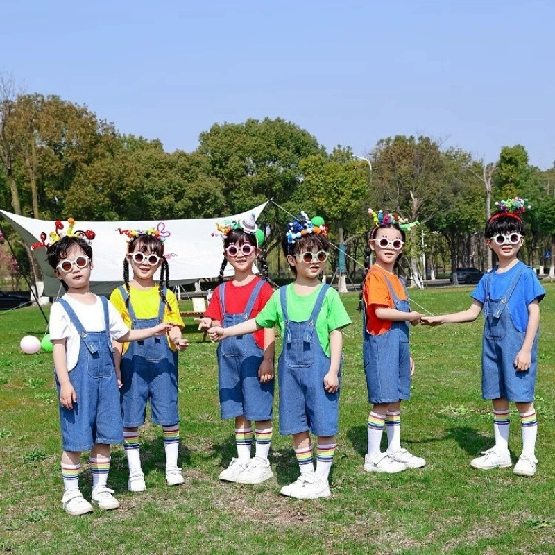 Детские джинсовые комбинезоны, шорты, униформа для выступлений чирлидинга, униформа для школьников начальной школы, спортивная форма для школьников, костюмы для выпускного фото в детском саду