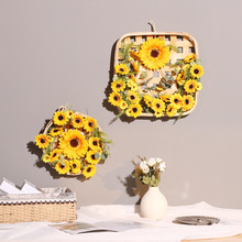 亚马逊跨境新品欧式田园风家居装饰品仿真向日葵花篮带灯挂件壁挂