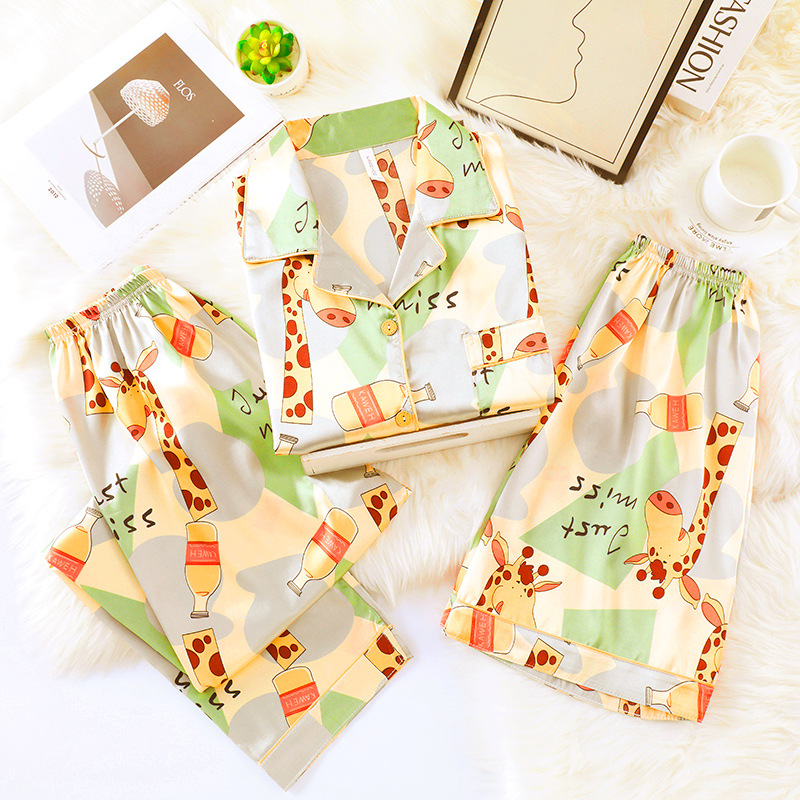 Pijamas de verano de los hombres de seda de hielo de manga corta de lujo de alta calidad de seda real se puede usar fuera de traje de tres piezas