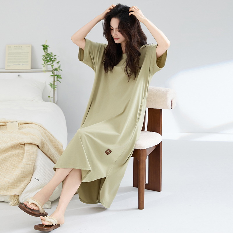 Camisón mujer verano algodón de manga corta tirante largo pijama de algodón fresco falda suelta ropa de hogar de gran tamaño se puede usar afuera