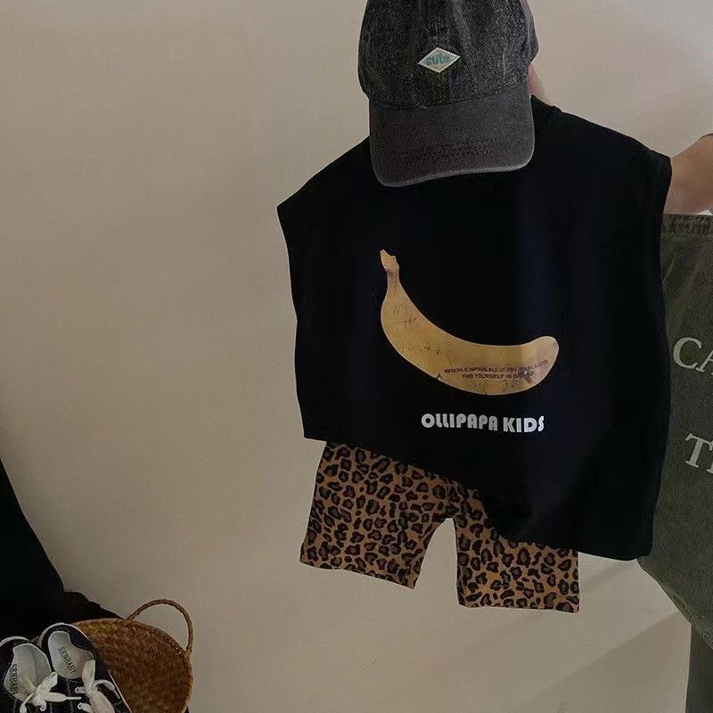 2024 Summer Dress Baby Girl's Letter Short-sleeved Top Trendy Leopard Print Bottoming Shorts Trendy Korean Style Children's Wear Girls' suit