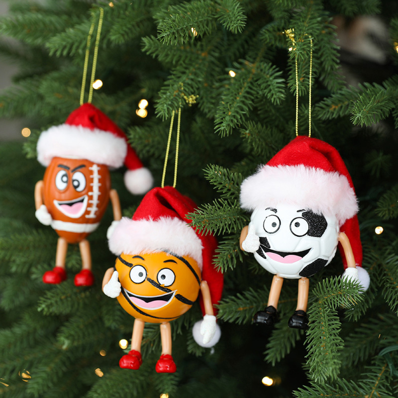 新しいクリエイティブペンダントバスケットボールサッカーラグビーファニーエクスプレッションクリスマスツリー装飾クリスマスギフトペンダント|undefined