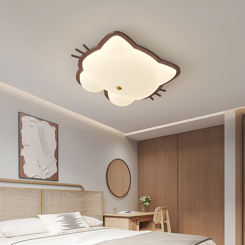Lámpara de habitación para niños Lámpara de dormitorio principal para niños y niñas Lámpara de techo de protección ocular de espectro completo Lámpara de viento de madera de nogal crema de ciervo