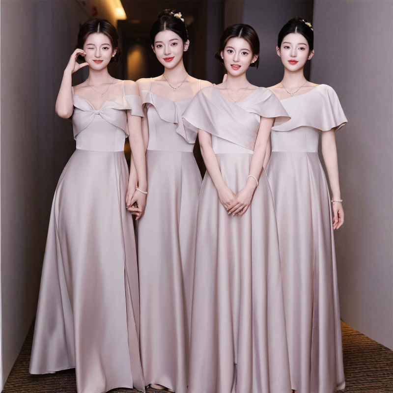 Satin bridesmaid dress 2026 new summer style, simple and slimming, sister group dress, best friend dress, can be worn casually, gives a high-end feel
