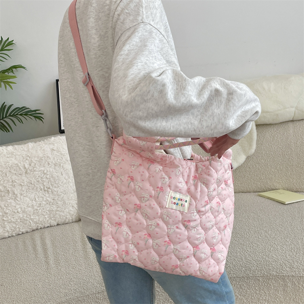 Mala de ombro acolchoada para mulher estilo coreano tote cartoon_voghion.com