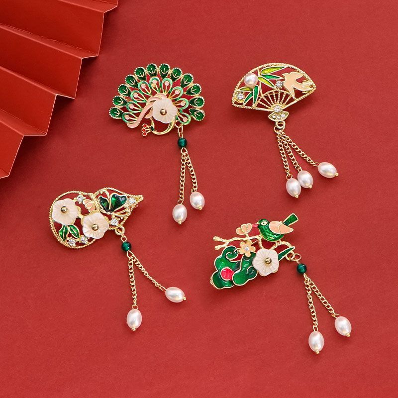 Ancient Style Brooch Chinoiserie Pearl Retro High-End Pendant Tassel Chinoiserie Han Dynasty Cheongsam Jewelry Women's Clothing Accessories